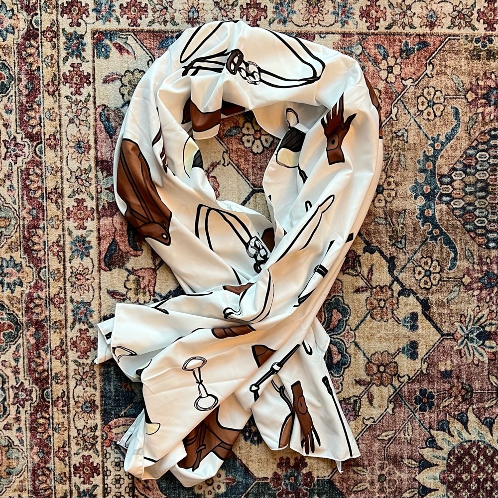 Elegant White Equestrian Scarf, NWOT